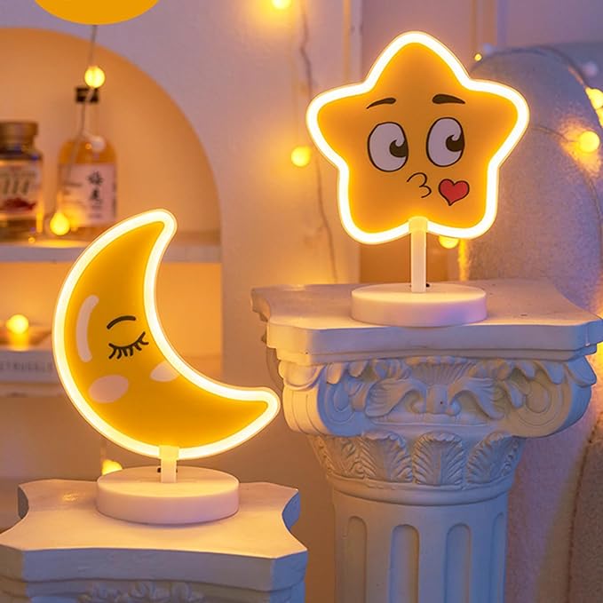 Cute Moon Shaped Neon Sign-USB/3*AA Battery Powered One-Button Nursery Lamp Safe for Babies Moon Neon Light for Babies Breastfeeding Lamp Sleep Trainer Sleep Aid Lamp for Nursery Baby Feeding Light