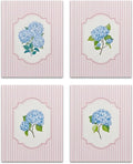 OFJE Blue Hydrangea Floral Wall Art Decor Prints Set of 4, Rustic Pink Striped Hydrangea Flower Wall Art Posters Decor for Girls Bedroom Home Living Room, 8x10 Unframed