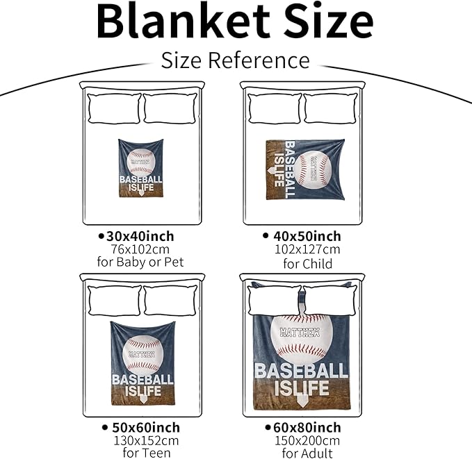 Personalized Baby Balll Soft Blanket: Custom Kids Baseball Design Blanket with Name and Number - Bedding Gifts for Infants Toddlers Adults 30x40inch