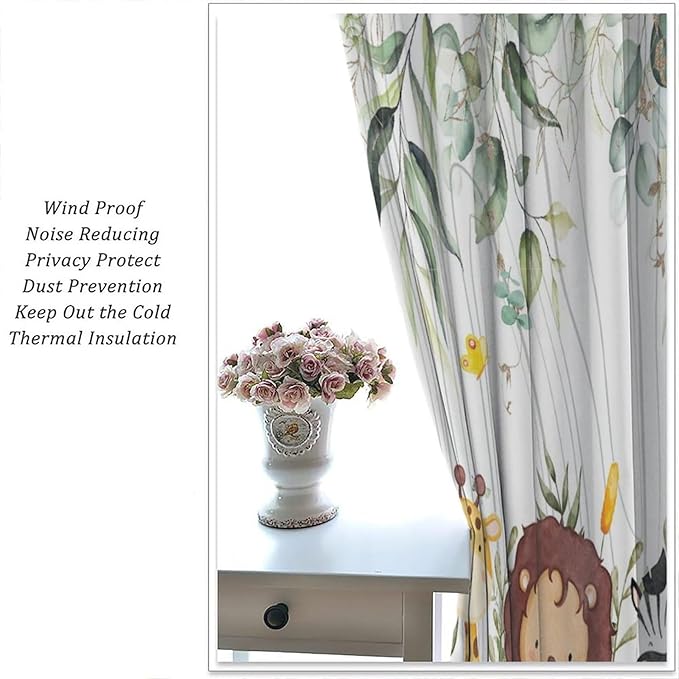 YCness Forest Animal Curtains, Watercolor Wild Animal Bear Fox Deer Kids Window Treatments for Living Room Bedroom, Green Woodland Tree Kids Drapes 2 Panel Sets,72x63 Inch