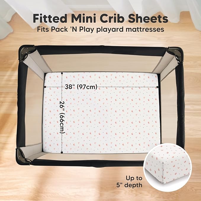 2-Pack Pack and Play Sheets, Waterproof Mini Crib Sheets Fitted - Organic Cotton Pack N Play Sheets for Graco Pack and Play Mattress,Playard Baby Crib Sheets,Neutral for Boy,Girl,Toddler (Butterflies)