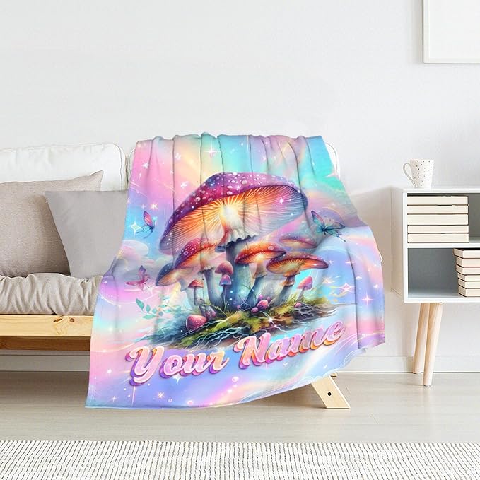 Custom Blanket for Kids - Mushroom Throws Decor Gifts - Plant Throw Blankets Stuff for Sofa, Travel