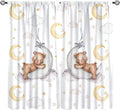 Cartoon Bear Curtains, Cartoon Watercolor Lovely Bear Moon Stars Printed Blackout Window Treatments, Rod Pocket Thermal Insulated Drapes 2 Panel Sets for Kids Bedroom Nursery Classroom, 63"W X 72"L