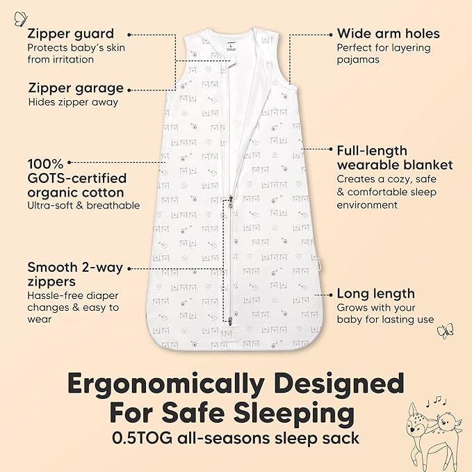 2-Pack Baby Sleep Sacks,Zipper Wearable Blanket - 0.5TOG Organic Cotton,Lightweight,Soft Cozy Toddler Sleeping Sack 6-12 months,Easy to Wear Large Newborn Transition Swaddles Sleepsacks(BumbleBear)