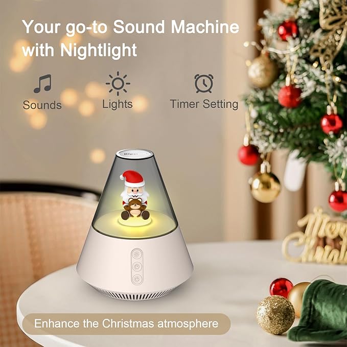 Kipcush White Noise Machine with Santa & Bear Christmas Decor, Warm & Cool Night Light, Auto MemoryTimer, 30 Soothing Sounds for Bedroom, Living Room