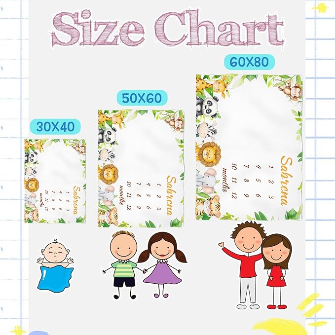 OLIVE OLIVIA Personalized Monthly Baby Milestone Blanket, Baby Months Blanket, Perfect Custom Newborn Gifts,30"x40"