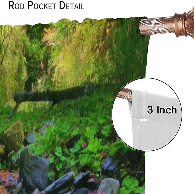 Forest Landscape Blackout Curtains, Natural River Rainforest Waterfalls Plant Print Pattern Window Drapes, for Bedroom Living Room 55" W X 63" L