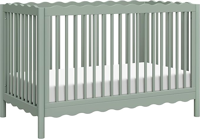 babyletto Swell 4-in-1 Convertible Crib with Toddler Bed Conversion Kit in Light Sage, Greenguard Gold Certified, Made of 100% Solid Wood
