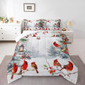 jejeloiu Kids Red Cardinal Comforter Set Full Size Christmas Theme Bedding Set for Boys Girls Teens Xmas Birds Winter Country Woodland Animal Duvet Quilt Room Decor