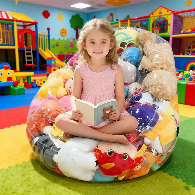 Stuffed Animal Storage Bean Bag Cover, 270L Clear Soft Toy Storage Bean Bag, Waterproof Stuffed Animal Storages Chair Cover, Large Capacity Stuffable Plush Toy Storages Kids Beans Bags Chair