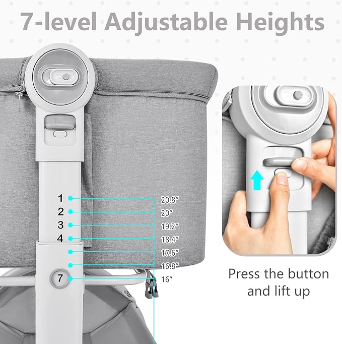 INFANS 3 in 1 Baby Bassinet, Bedside Sleeper, Rocking Cradle, Easy Folding Portable Safer Co-Sleeping Crib with Height Adjustable, Wheels Storage Basket Travel Bag for Infant Newborn (Gray)
