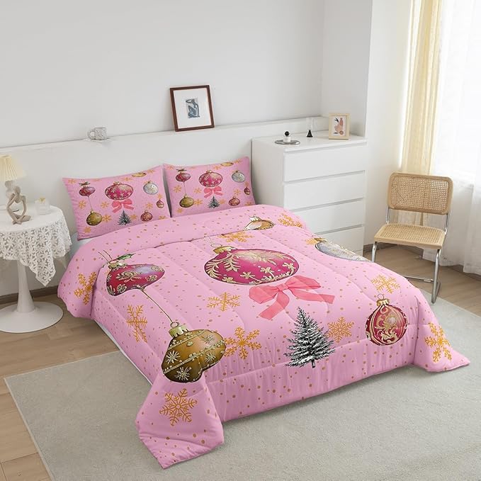 Erosebridal Merry Kids Comforter Sets Christmas Decor Toddler Bedding Sets Pink Xmas Snowflake Down Comforter Dessert Gingerbread Man Bed Set for Boys Girls Teens