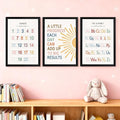 3 PCS Alphabet Numbers Framed Playroom Wall Decor,Classroom Must Haves,A Little Progress Each Day Boho Educational ABC Poster Wooden Sign for Baby Girl Kid Boy Toddlers,Neutral Preschool English Letters Nursery Decor for Homeschool Kindergarten Kids Le...