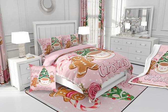 Feelyou Merry Christmas Comforter Set Queen Size Gingerbread Man Bedding Set for Kids Boys Girls Xmas Duvet Quilt Christmas Decor Bedroom Decor Microfiber 3 Pcs with 2 Pillow Cases