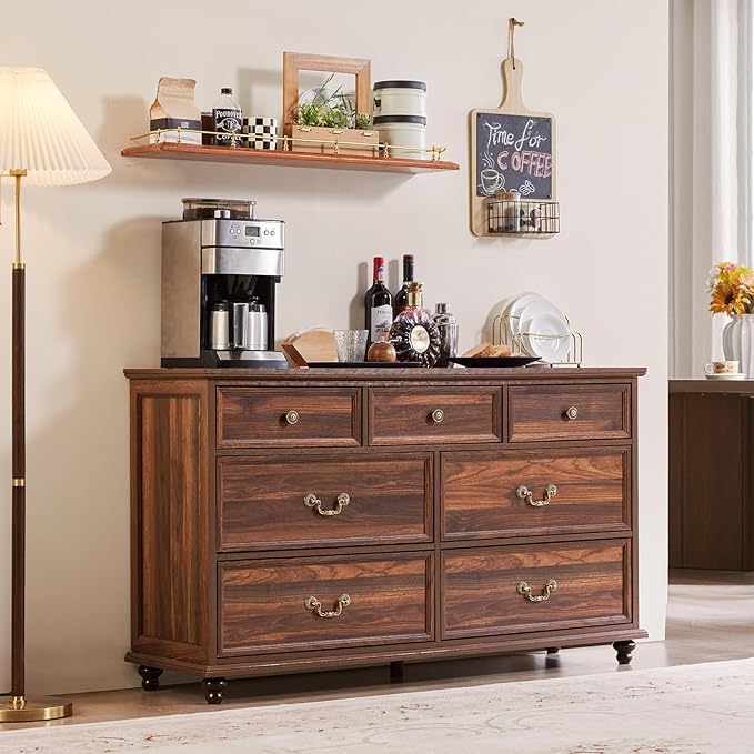 Farmhouse Dresser and Nightstand Sets, Wood 54" Wide Dresser & 24" Night Stand with Charging Station, 2 Piece Bedroom Furniture Set, Chest of Drawers for Bedroom, Home, Living Room, Hallway