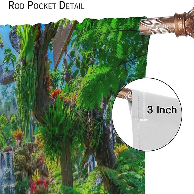 Waterfall Blackout Window Curtains, Spring Forest Nature Landscape Theme Pattern Print Window Drapes, for Living Room Bedroom 42x45in 2 Panels