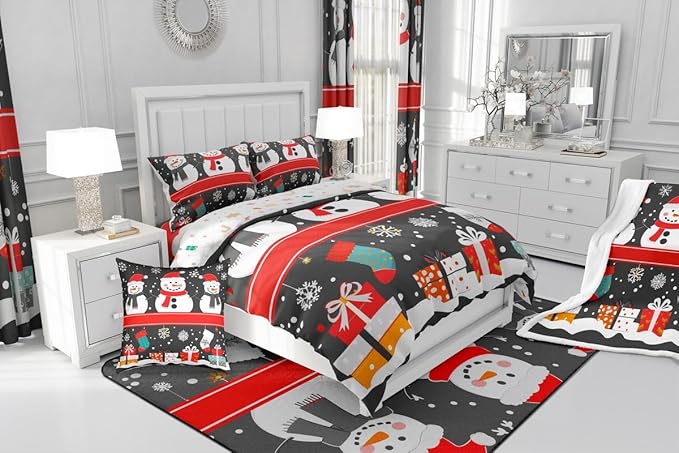 Feelyou Christmas Comforter Set Toddler Size Snowman Bedding Set for Kids Boys Girls Snowflake Duvet Quilt New Year Gift Bedroom Decor Microfiber 2 Pcs with 1 Pillow Cases