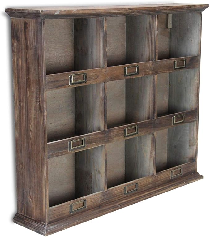 Contemporary Home Living 26.75" Brown Vintage Distressed Wooden Wall with 9ct Cubbies