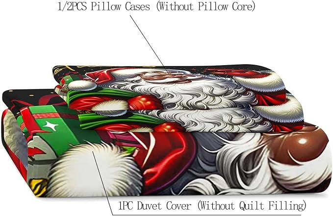 LUVIVIHOME 2PCS Black Santa Claus Duvet Cover Twin Bedding Sets, Christmas Bedding, Holiday Xmas Gifts Black Comforter Quilt Cover, African American Christmas Decorations, Bed in a Bag, 1 Pillow Sham