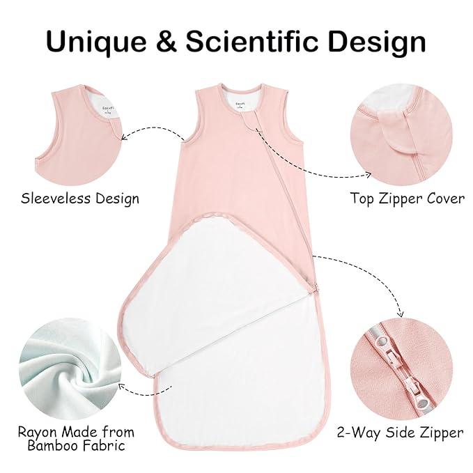 Supersoft Rayon Made from Bamboo Sleep Sack 6-12 Months 0.5 Tog Lightweight Toddler Sleep Sack Baby Wearable Blanket with 2-Way Zipper Summer Unisex Sleeping Bag for Babies - Pink
