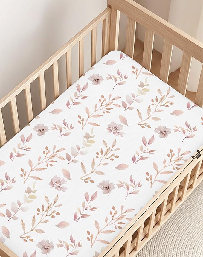 Pack and Play Sheets 2 Pack, Fitted Jersey Knit Mini Crib Sheets for Baby Boys and Girls, Compatible with Graco Pack N Play and Mini Crib Mattress (Daisy Check, Pack N Play/Mini Crib Sheets)