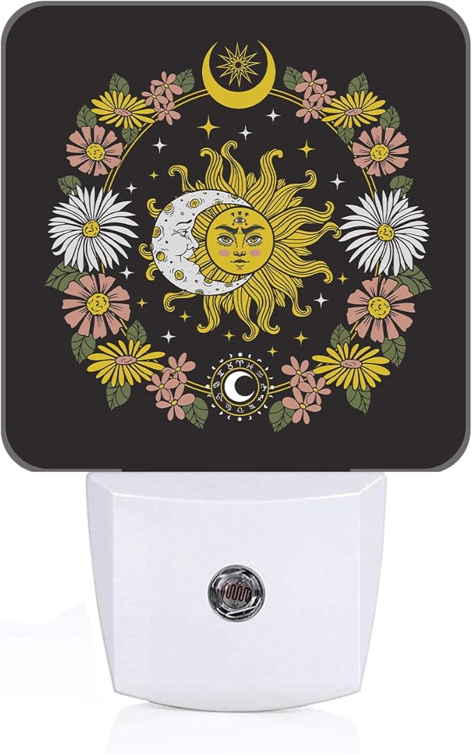 Sun and Moon Flowers Night Light,Plug-in Nightlights Auto Sensor Night Lamp Dusk-to-Dawn Lamp Home Decor for Nursery Children Girls Boys