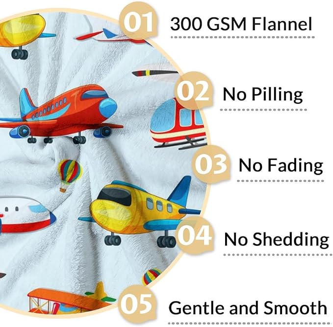 Airplane Blanket for Airplane Lovers - 50" x 60" Inches Warm Furry Throw Blanket Gift - Blue Cute Throw for Sofa, Work, Living Room