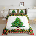 Christmas Tree Comforter Set Queen Size,Merry Christmas Bedding Set for Kids Boys Girls Room Decor,Snowflake Bowknot Green Pine Leaves Duvet Insert 3Pcs,Xmas Plaid Patchwork Quilt Set,2 Pillowcases