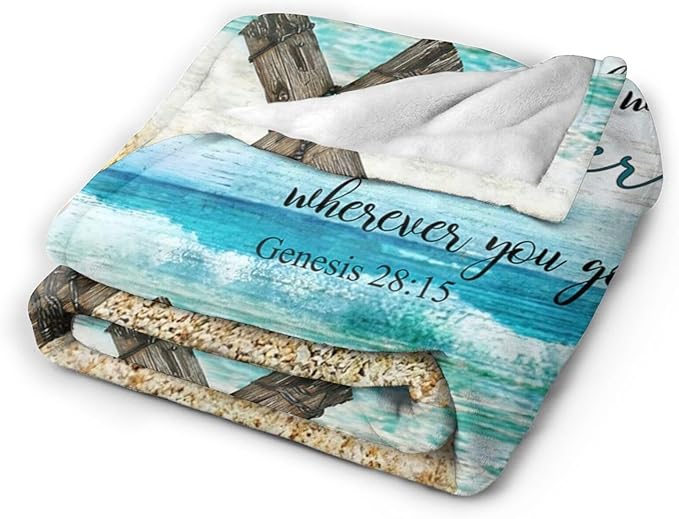 Tijuboni Christian Religious Jesus Throw Blanket Ocean Beach Gifts for Women Men Girls Boys Kids Adults Soft Flannel Fleece Blanket for Couch Sofa Bed Home Decor 40"x50"
