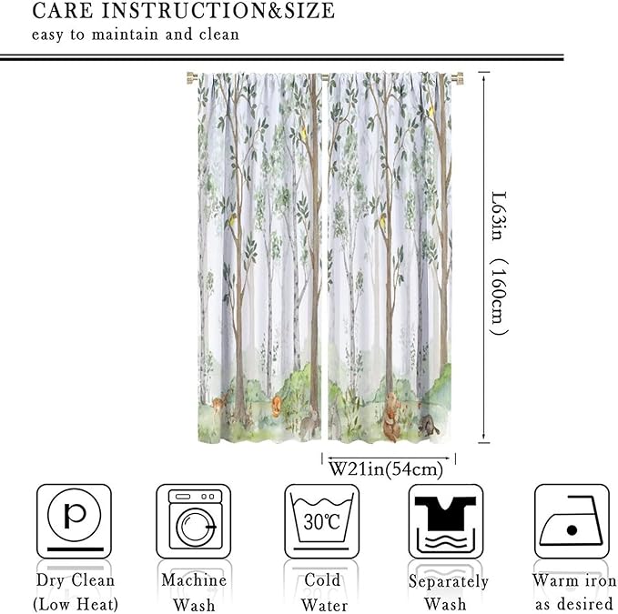 Kids Animal Curtains, Watercolor Natural Forest Animal Hedgehog Fox Butterfly Rabbits Forest Print Curtain Boys and Girl Bedrooms 42x63in