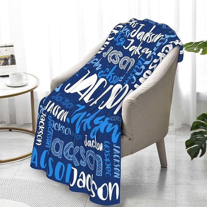 Dr.TOUGH Personalized Blankets with Name Customized Baby Blankets for Girls Boys Adults Monogrammed Blankets and Throws Christmas Birthday Mothers Fathers Valentines Day Gift (Blue, 40''×50'')