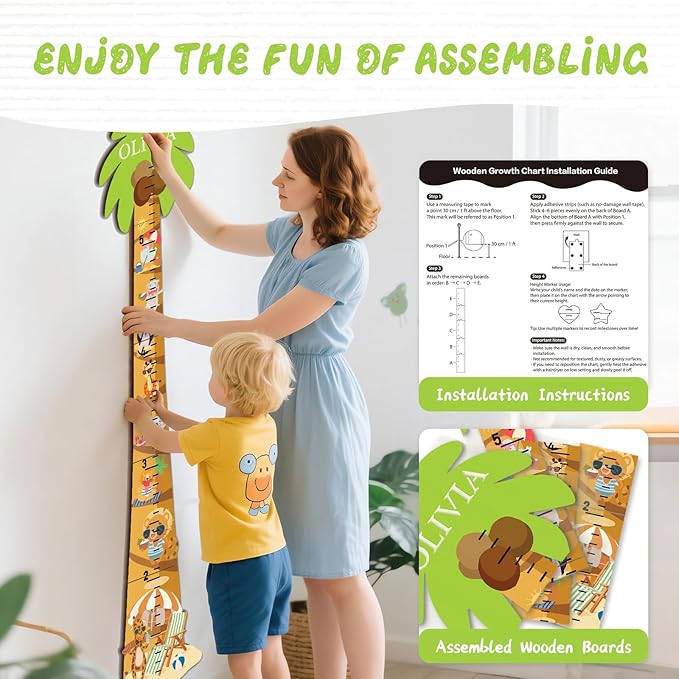 Personalized Name Growth Chart for Kids, Coconut Beach Children's Height Growth Chart Wall Board, Precision Height Measuring Instrument for Nursery Room, Removable and Easy to Store