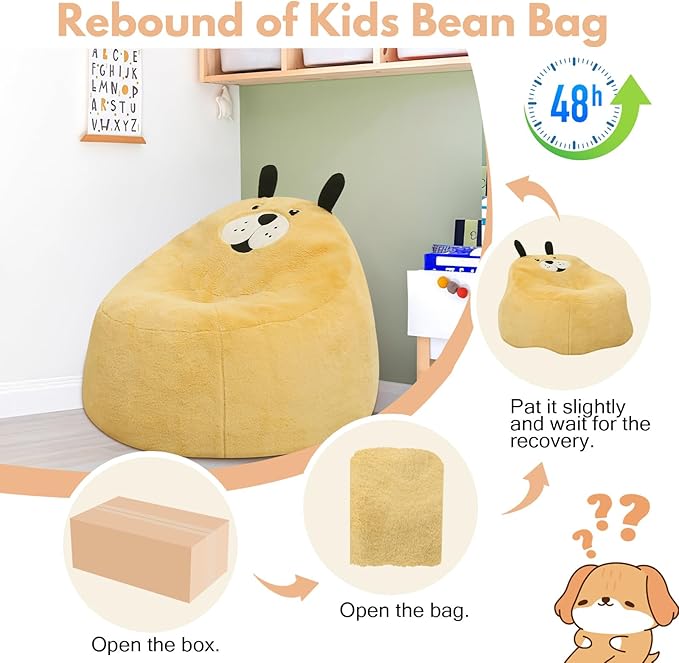 COMAX Bean Bag Chairs for Kids, Toddler BeanBag Sofa with Filler Bean Couch Stuffed for Boys and Girls, Lazy Floor Chair for Playroom, Nursery Room, Dog