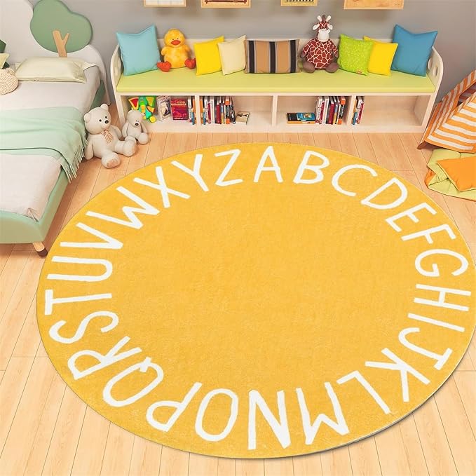6ft Kids Circle Rug,ABC Rugs for Kids Playroom,Colored Alphabet Nursery Area Rug, Non-Slip Mat, Carpet Suitable Modern Home Decoration for Living Room Machine Washable Rugs, Anti-Slip Easy Clean