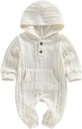 Infant Boys Girls Knit Sweater Romper Baby Toddlers Long Sleeve Hooded Button Up Winter Outfits with Pocket