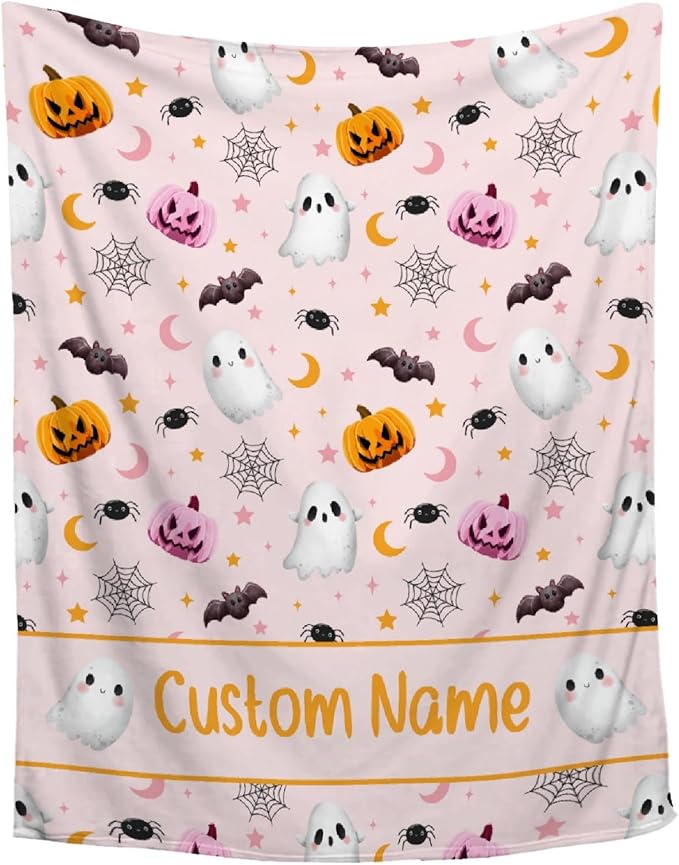 Custom Halloween Ghost Blanket | Personalized for Boys Girls | Plush Cozy Name Blanket | Halloween Decor Gifts | 40"x50"-Kids/Throw Size