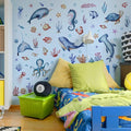 Ocean Sea Animals Wall Decal Stickers, Turtle, Whales, Octopus, Seahorse Under The Sea Peel and Stick Wall Decals for Nursery Kids