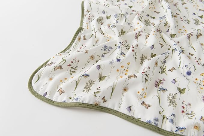 Little Jump Boho Vintage Floral Muslin Blanket Baby Quilt - Silky Soft and Breathable Crib Blanket for Daycare - Large 47" x 47" - 2 Layers Toddler Summer Blankets for Girls (Wildflower and butterfly)