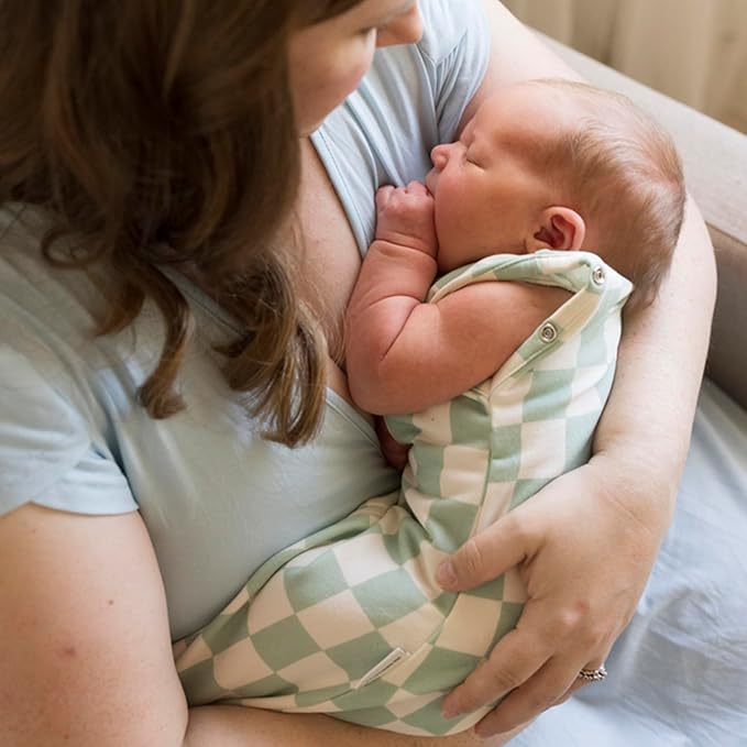 Tiny Twinkle Baby Sleep Sack 0-3 Months 1.0 TOG, Cotton & Elastane Wearable Blanket, Swaddle Transition Micro-Fleece, Machine Washable (Sage Checkers)