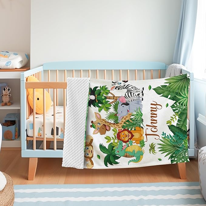 Personalized Baby Blanket with Name, Customized Blanket for Newborn Boys Girls, Woodland Animals Flannel Baby Name Blanket with Dotted Backing, Receiving Swaddle, Gifts for New Parents(30”x40)