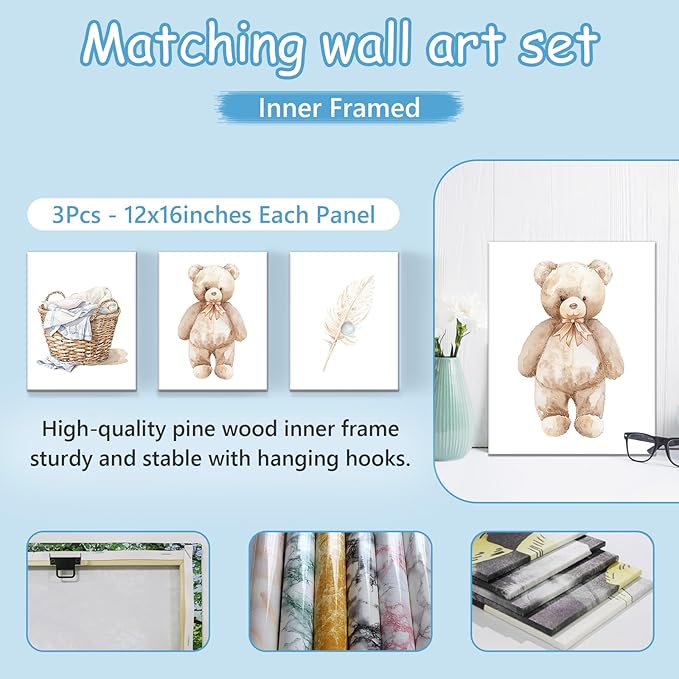 Custom Baby Crib Bedding Set for Boys Girls, 5 Pcs Personalized Blue Bear Baby Crib Sets with Name, Nursery Bedding Set, Double Layer Blanket, Newborn, Infants & Toddlers Customized Gifts