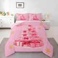 Erosebridal Xmas Tree Twin Bedding Sets Merry Christmas Comforter Sets for Kids Boys Girls Teens Snowflake Decorations Down Comforter Princess Bow Pink Decor Duvet Insert
