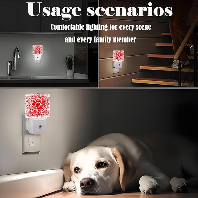 Red Sweet Hearts Night Light,Plug Into Wall with Dusk to Dawn Light Sensors, Warm Nightlights for Bedroom, Bathroom, Hallway, Kitchen, Gifts Ideal for Boys Girls Women Men