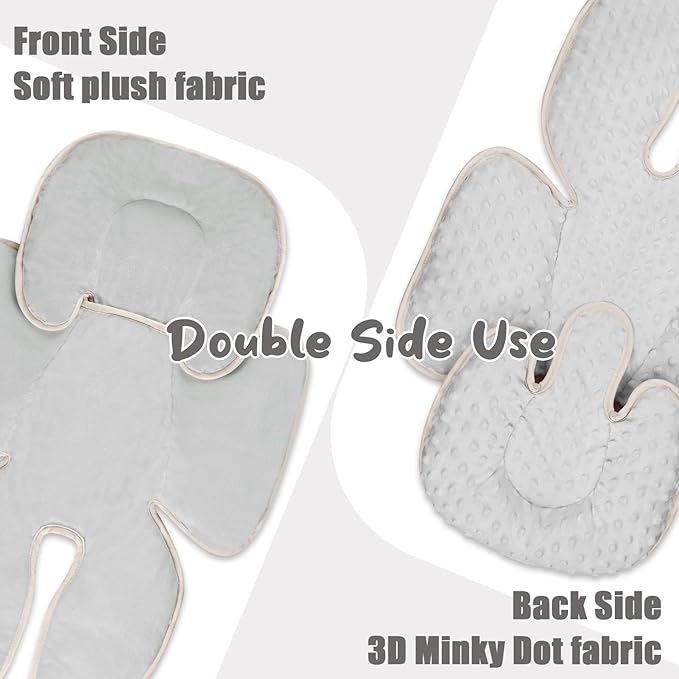 2 in 1 Infant Car Seat Insert Head and Body Support Set, Reversible Newborn Insert for Carseat with 3 Extra Strap Paddings, Soft Stroller Cushion Pillow Insert Girls, Fits for Stroller, Swing, Grey