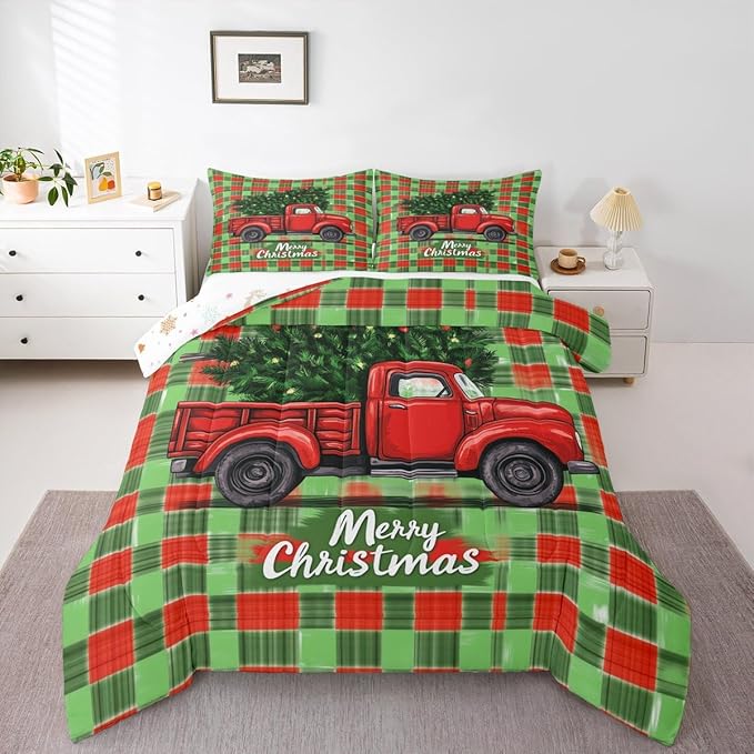 Feelyou Merry Christmas Comforter Set All Season Christmas Tree Bedding Set with 1 Pillow Cases Snowflake Microfiber Kids Twin Bedclothes Winter Bedroom Decor Duvet Quilt Breathable Soft