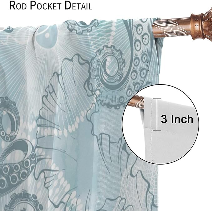 Coastal Window Curtains,Nautical Beach Themed Thermal Insulating Blackout Curtain for Living Room, Bedroom Set 2 Panels,52x84 Inches