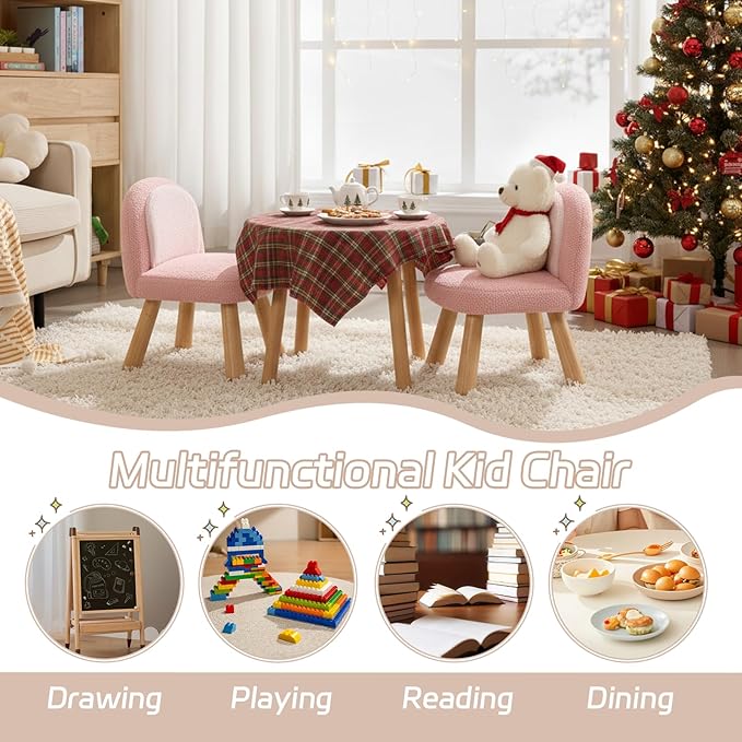 Kids Chair Toddler Chairs Comfy Sherpa Toddler Couch Sofa, Fluffy Kids Desk Chair for Drawing, Wooden Kid Reading Chairs, Boys Girls Desk Chairs for Bedroom/Playroom/Nursery/Gifts, Pink