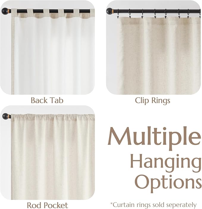 jinchan Linen Blend Curtains for Living Room 90 Inches Length 2 Panels Natural Window Treatment for Sliding Glass Doors, 50 Inches Wide Farmhouse Drapes with Rod Pocket Back Tab (50W x 90L, Ecru)