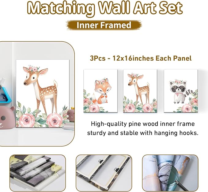 Personalized Baby Bedding Set - 5 Pcs Custom Name Bedding Crib Set for Girls Boys, Soft Toddler Crib Set for Infant Customized Gifts, Pink Forest Animals