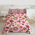 jejeloiu Merry Christmas Comforter Set Full Size Cute Snowman Bedding Set for Kids Boys Girls Gingerbread Man Duvet Quilt Pink Bedroom Decor
